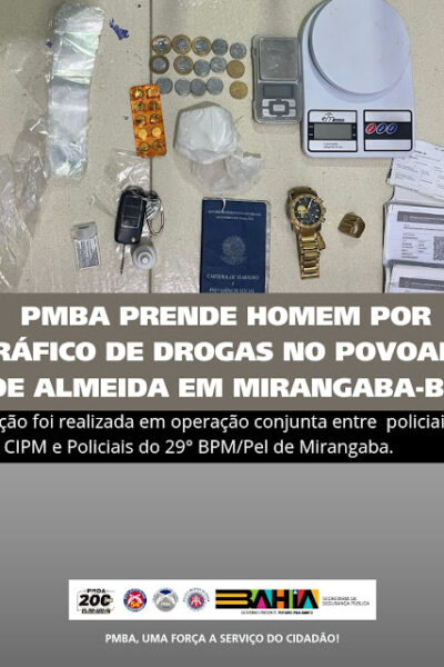 54ª CIPM atua em apoio a PM de Mirangaba e prendem traficante que tentou subornar guarnição