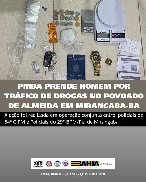 54ª CIPM atua em apoio a PM de Mirangaba e prendem traficante que tentou subornar guarnição