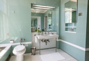 Imagem colorida do banheiro Lincoln na Casa Branca