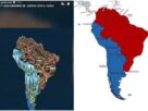 Mapas da América do Sul postados por Milei - Metrópoles