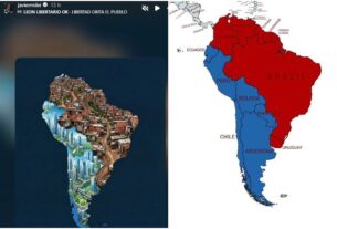 Mapas da América do Sul postados por Milei - Metrópoles