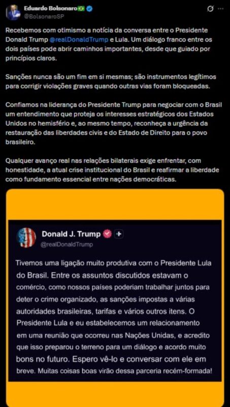 Eduardo Bolsonaro se pronuncia sobre ligação entre Trump e Lula