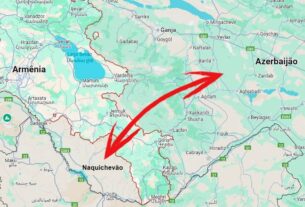 Imagem colorida mostra mapa Armênia e Azerbaijão - Metrópoles