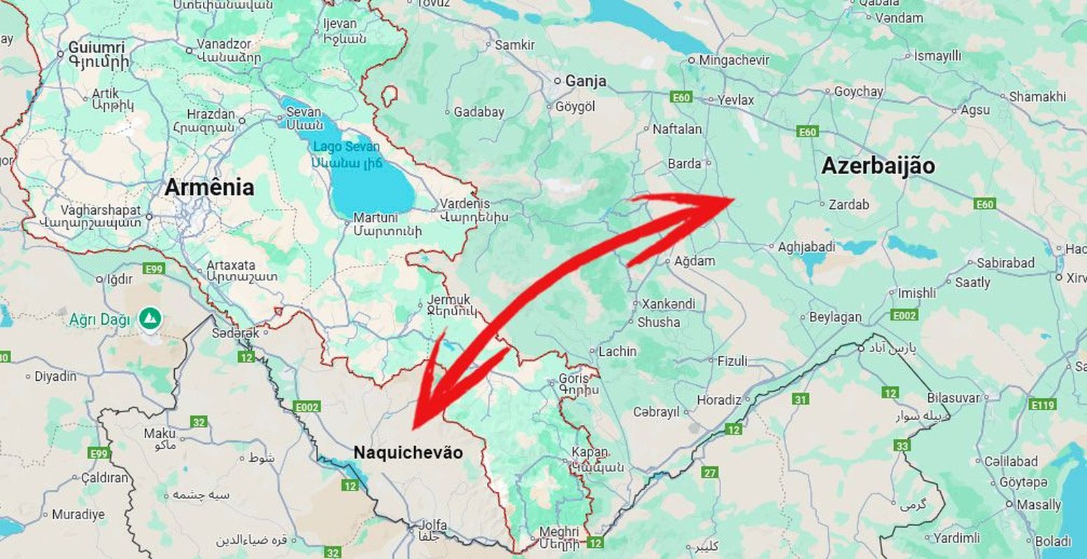 Imagem colorida mostra mapa Armênia e Azerbaijão - Metrópoles