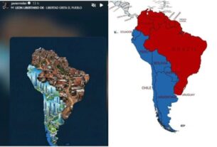 Mapas da América do Sul postados por Milei - Metrópoles