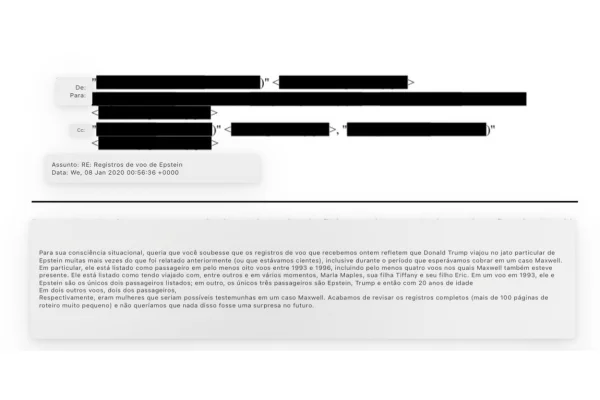 Novos registros citam ao menos 8 voos de Trump em jato de Epstein - destaque galeria